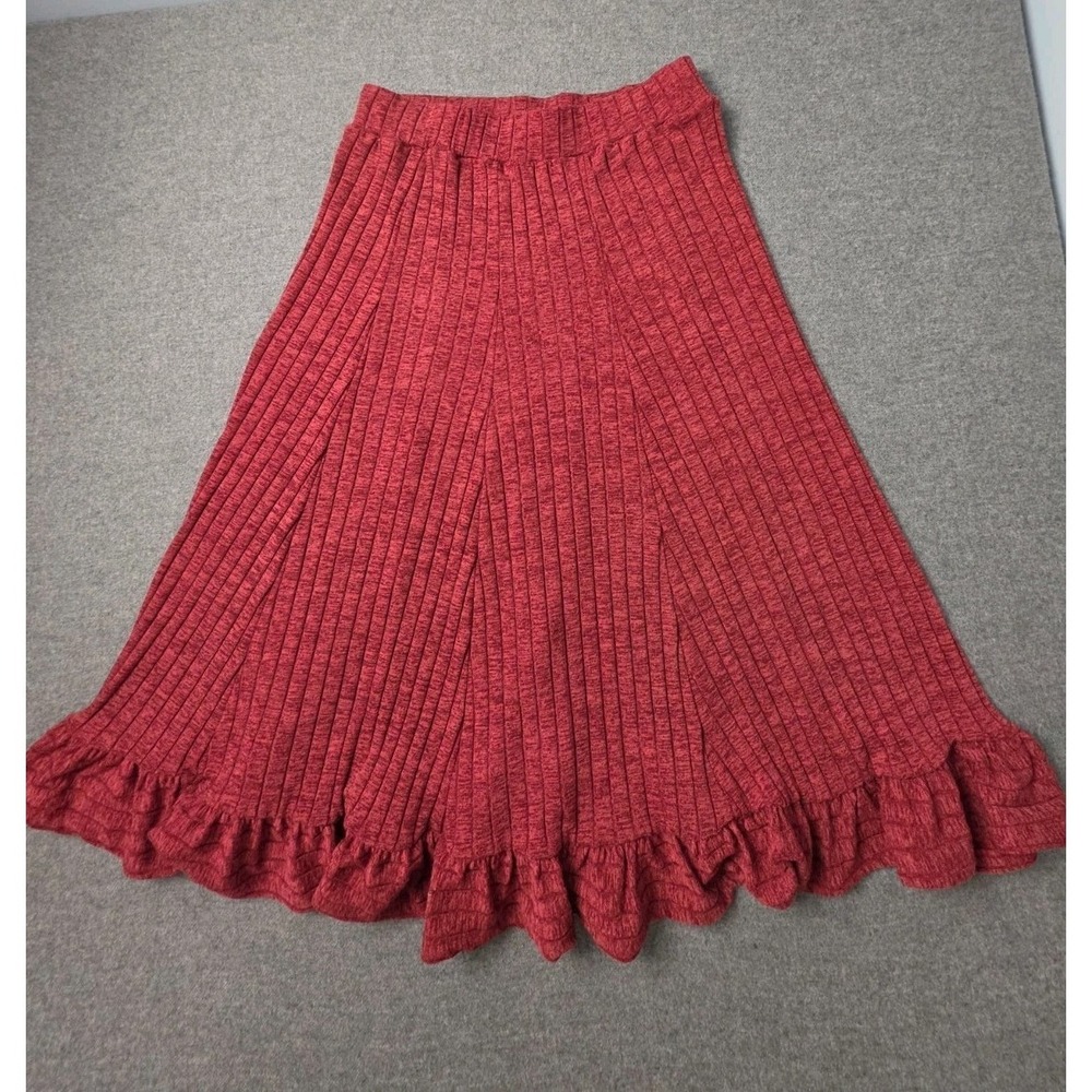 By‎ Anthropologie Pauline Midi Sweater Skirt Womens XL Red Peplum Hem Pull On